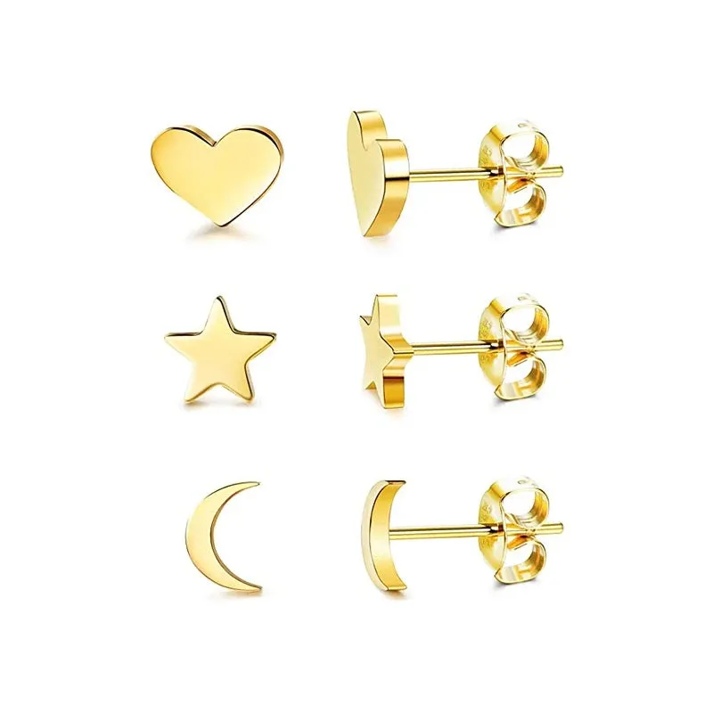 The Trio Set: Heart, Moon and Star Gold