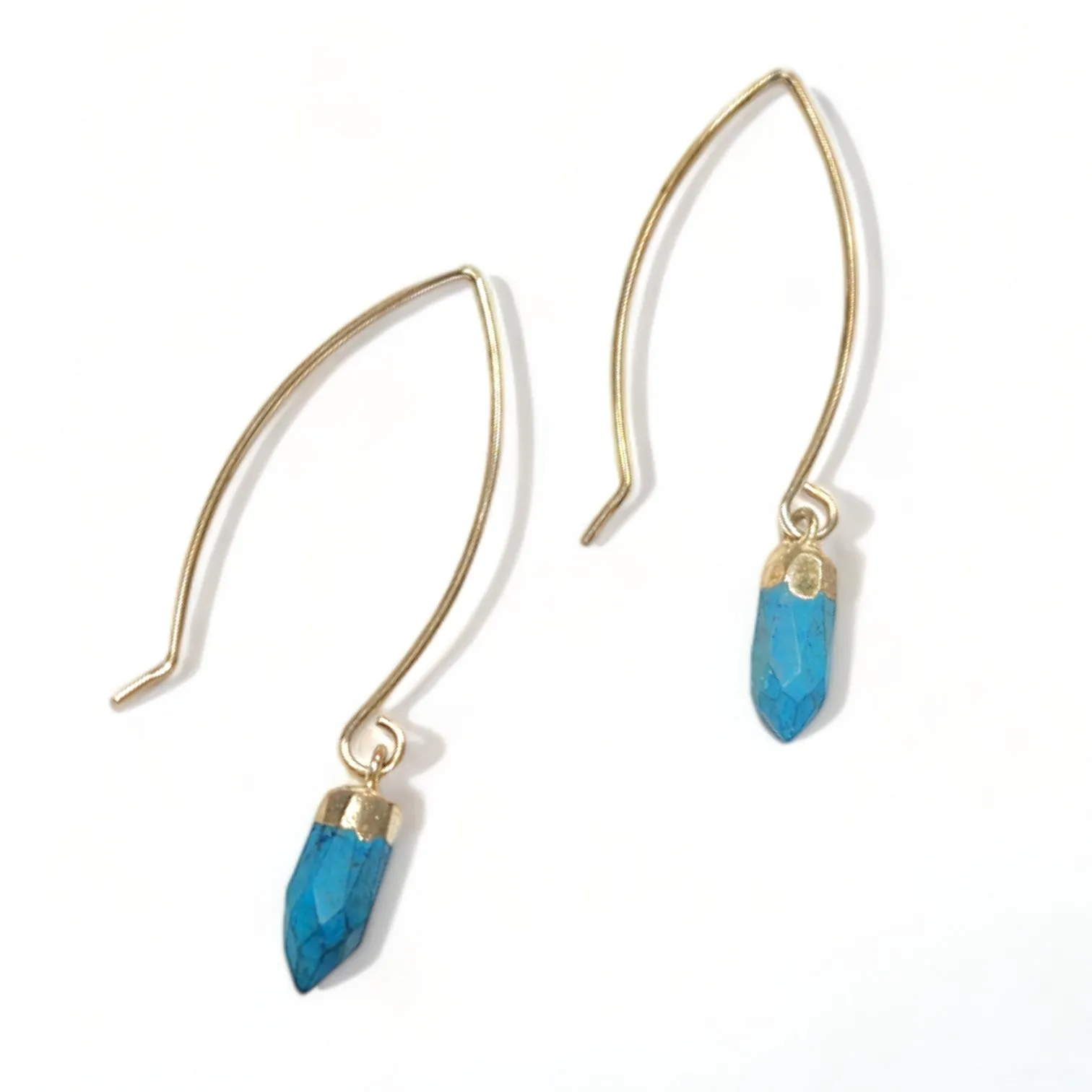 Turquoise Bullet Long Wire Earrings