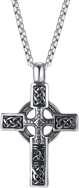 TURTLEDOVE Trinity Celtic Cross Necklace - Stainless Steel Triquetra Knot Irish Pendant - Jesus Crucifix Cross
