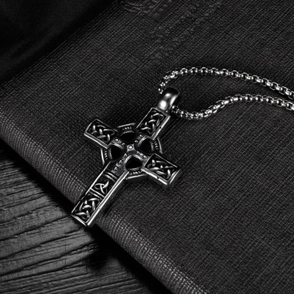 TURTLEDOVE Trinity Celtic Cross Necklace - Stainless Steel Triquetra Knot Irish Pendant - Jesus Crucifix Cross