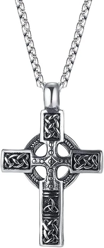 TURTLEDOVE Trinity Celtic Cross Necklace - Stainless Steel Triquetra Knot Irish Pendant - Jesus Crucifix Cross