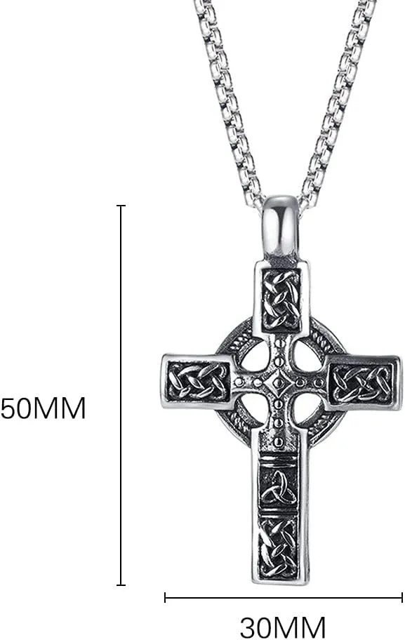TURTLEDOVE Trinity Celtic Cross Necklace - Stainless Steel Triquetra Knot Irish Pendant - Jesus Crucifix Cross