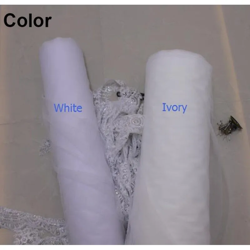 Two Tier Long Lace Wedding Veil Cathedral Length White Ivory Bridal Veil with Comb