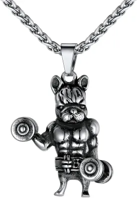 U7 Men Women Fitness Dumbbell Necklace Stainless Steel Weight Plate Barbell Chain Pendant Necklace,Chain 22" 2" Extender, with Gift Box