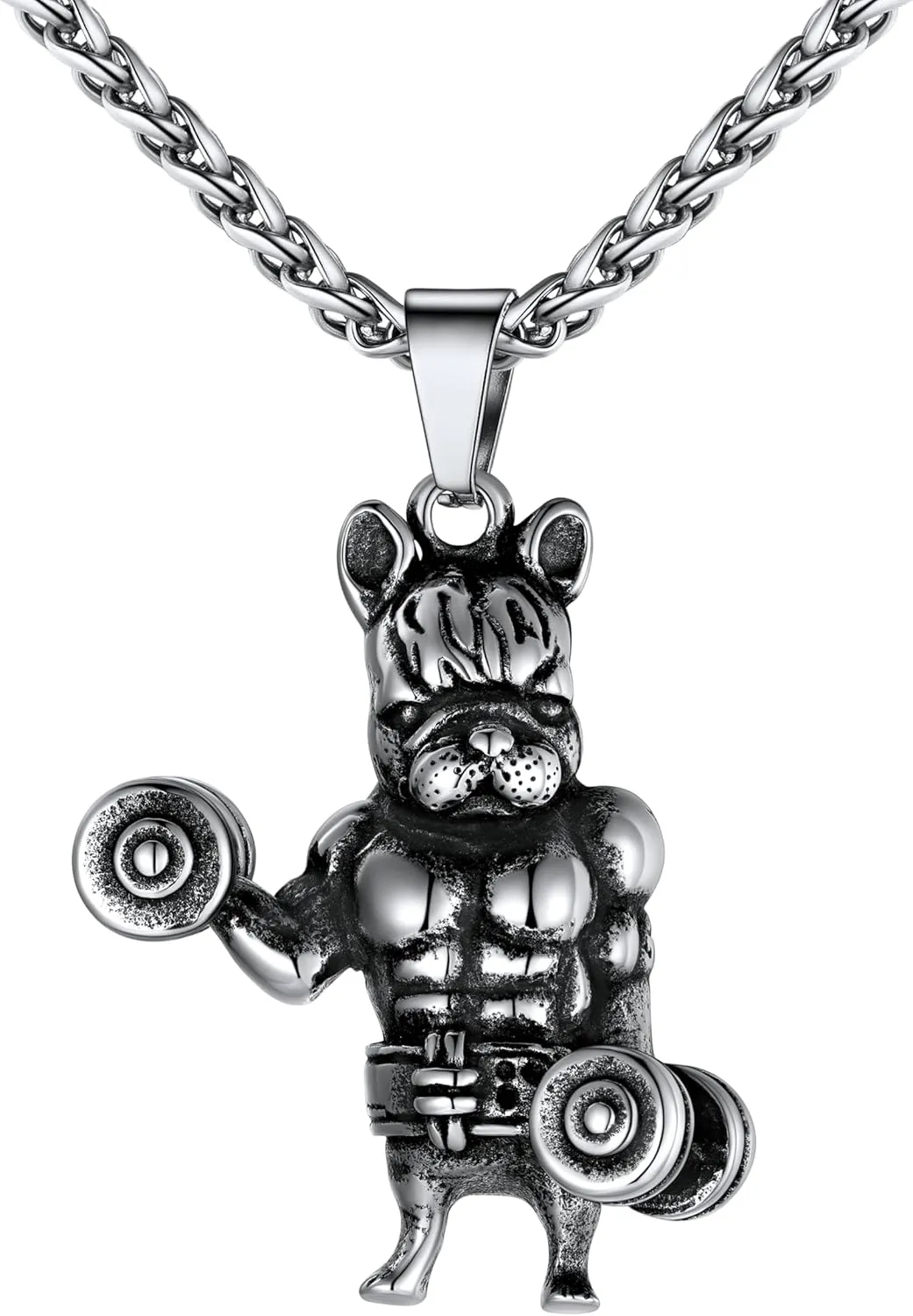 U7 Men Women Fitness Dumbbell Necklace Stainless Steel Weight Plate Barbell Chain Pendant Necklace,Chain 22" 2" Extender, with Gift Box
