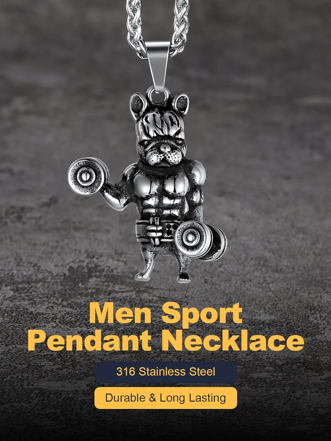 U7 Men Women Fitness Dumbbell Necklace Stainless Steel Weight Plate Barbell Chain Pendant Necklace,Chain 22" 2" Extender, with Gift Box