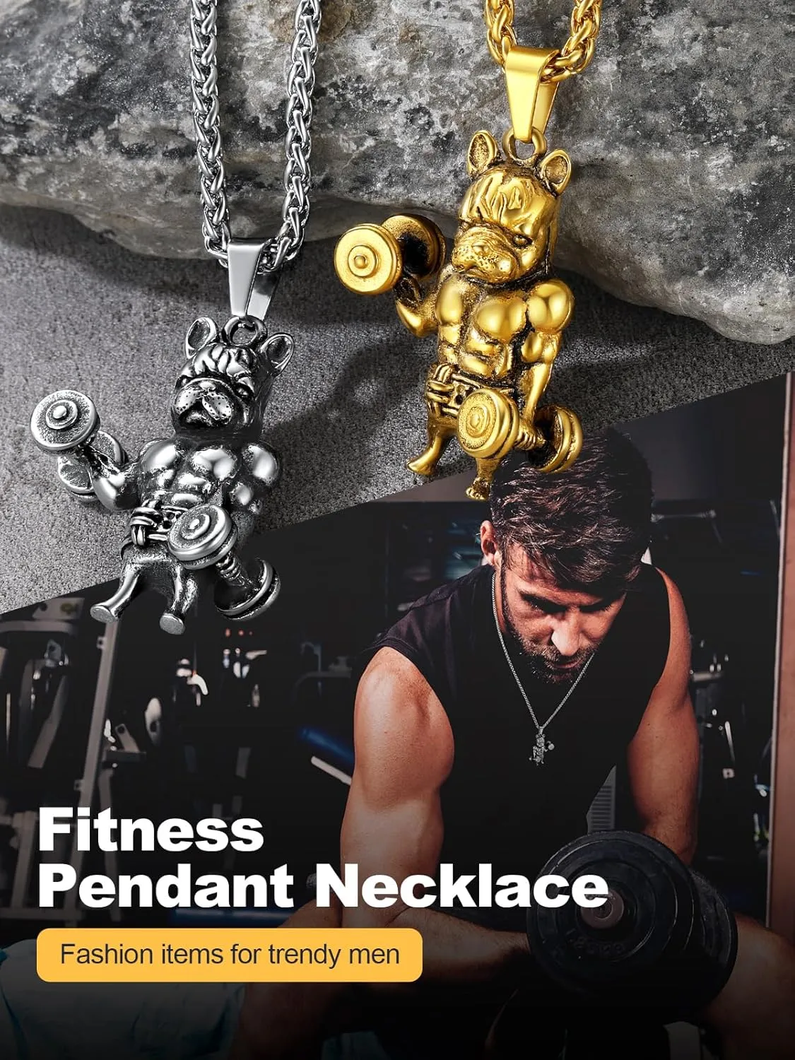 U7 Men Women Fitness Dumbbell Necklace Stainless Steel Weight Plate Barbell Chain Pendant Necklace,Chain 22" 2" Extender, with Gift Box