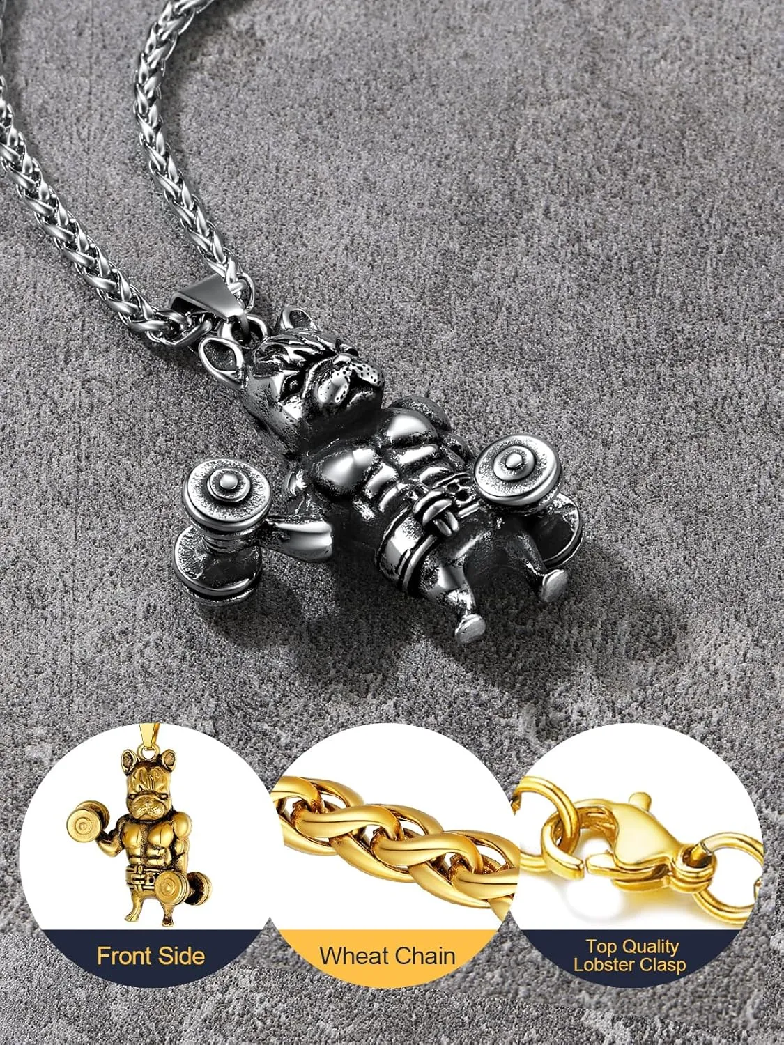 U7 Men Women Fitness Dumbbell Necklace Stainless Steel Weight Plate Barbell Chain Pendant Necklace,Chain 22" 2" Extender, with Gift Box