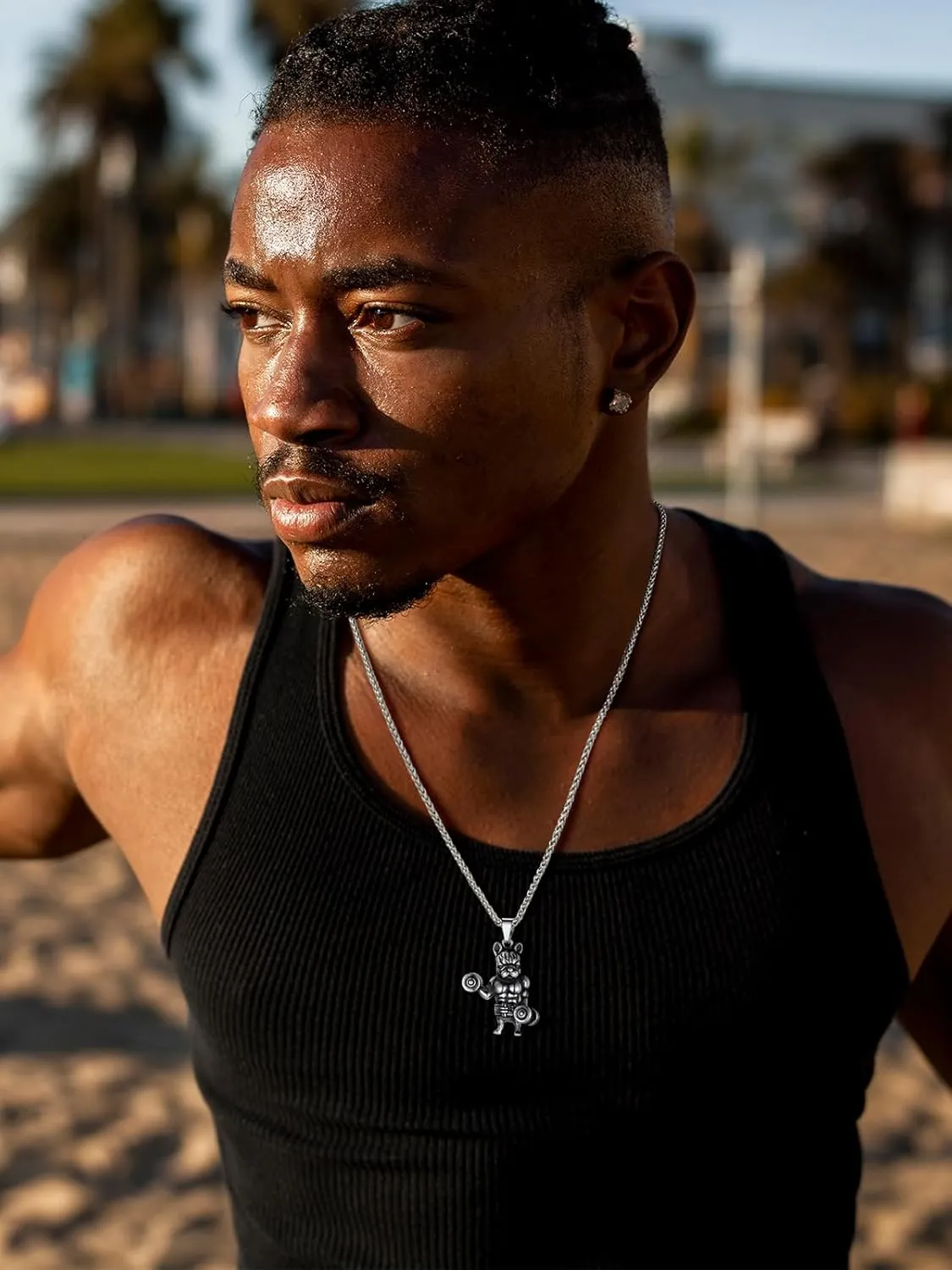 U7 Men Women Fitness Dumbbell Necklace Stainless Steel Weight Plate Barbell Chain Pendant Necklace,Chain 22" 2" Extender, with Gift Box