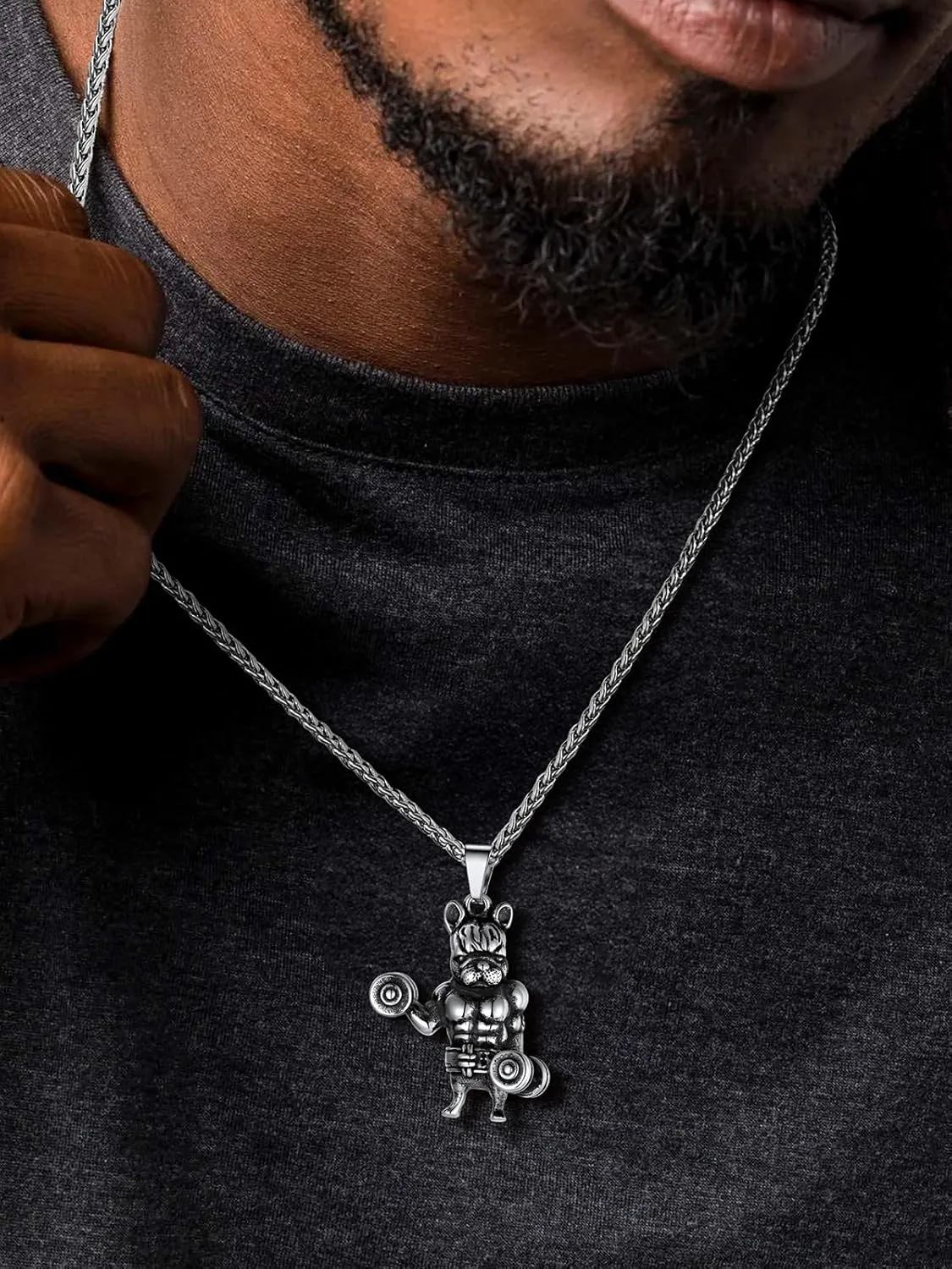 U7 Men Women Fitness Dumbbell Necklace Stainless Steel Weight Plate Barbell Chain Pendant Necklace,Chain 22" 2" Extender, with Gift Box