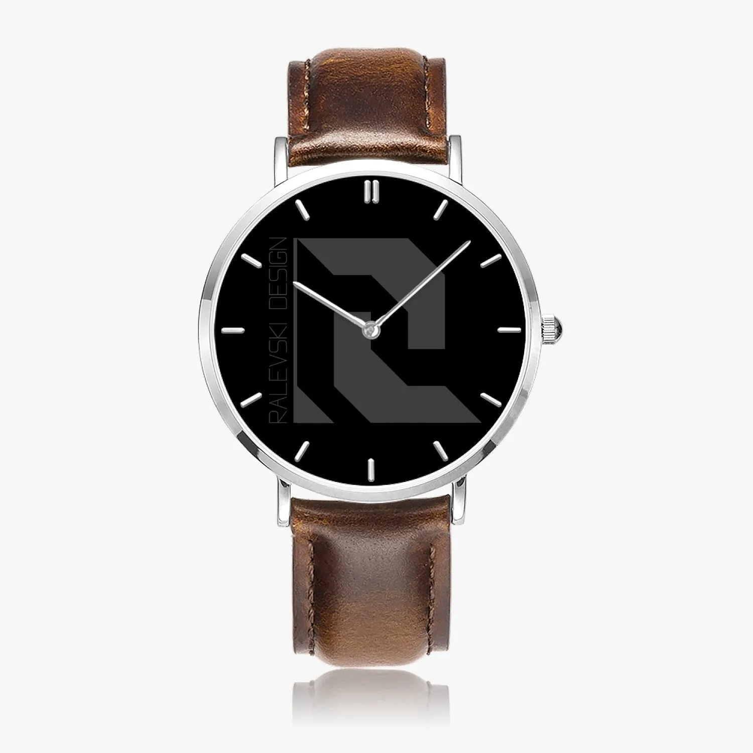 Ultra-Thin Leather Strap Quartz Watch (Silver With Indicators)