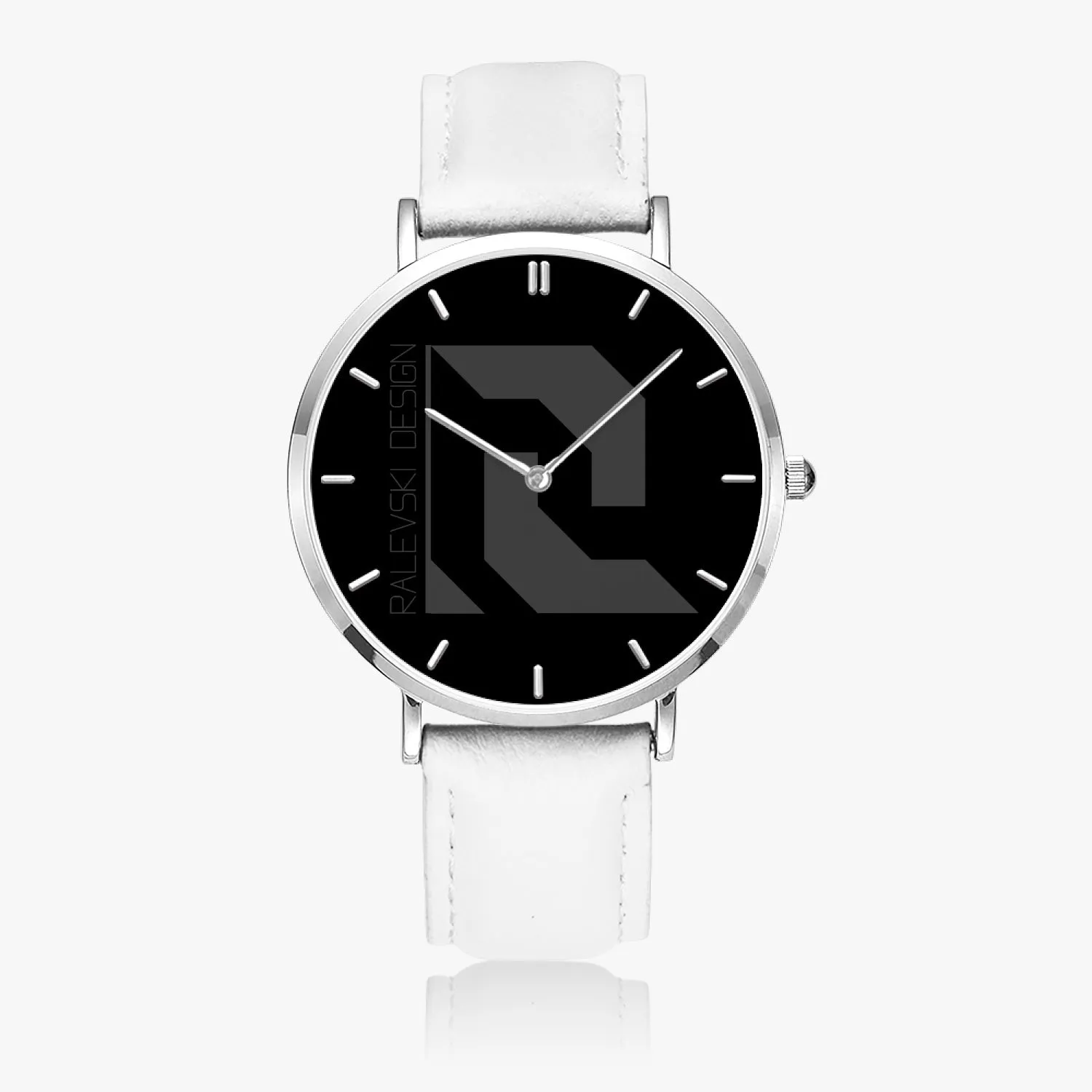 Ultra-Thin Leather Strap Quartz Watch (Silver With Indicators)