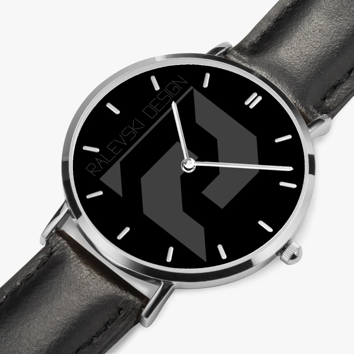 Ultra-Thin Leather Strap Quartz Watch (Silver With Indicators)