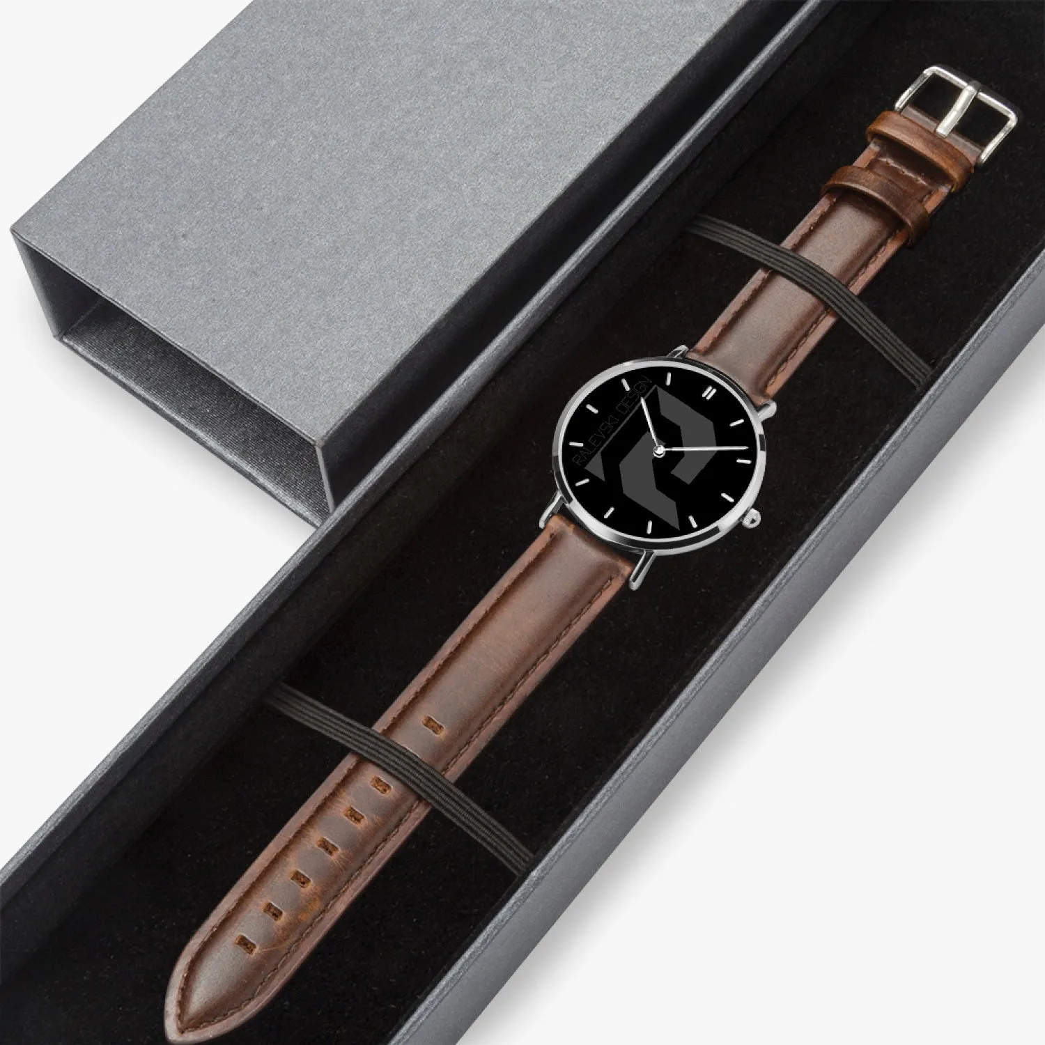 Ultra-Thin Leather Strap Quartz Watch (Silver With Indicators)