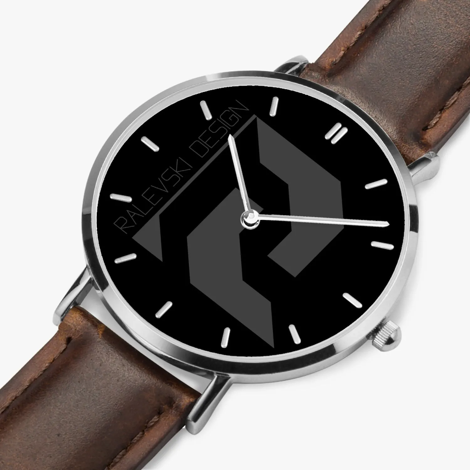 Ultra-Thin Leather Strap Quartz Watch (Silver With Indicators)