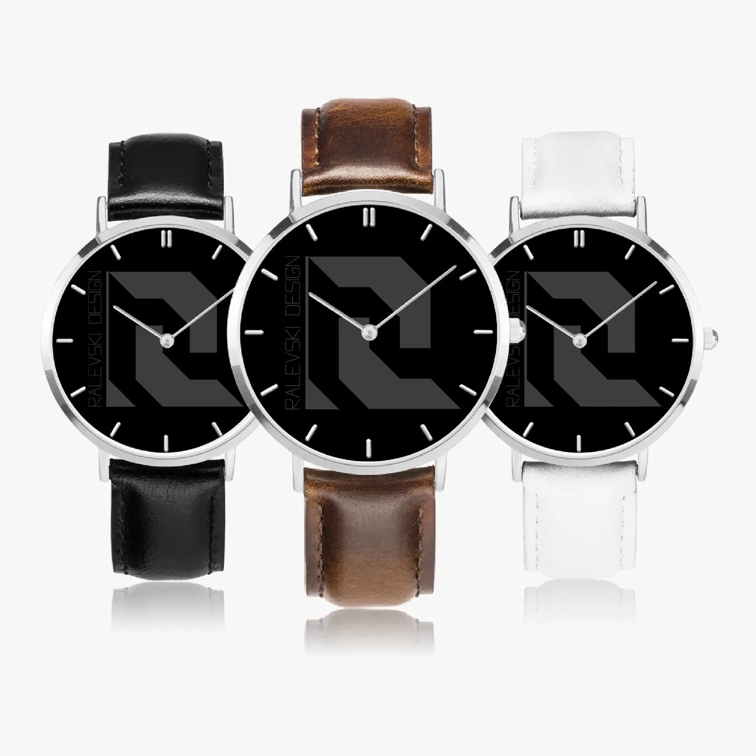 Ultra-Thin Leather Strap Quartz Watch (Silver With Indicators)