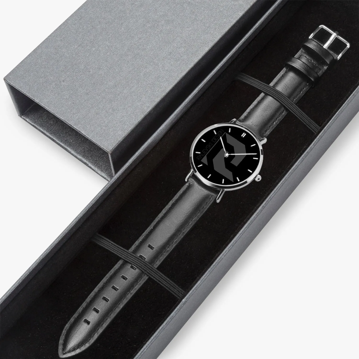 Ultra-Thin Leather Strap Quartz Watch (Silver With Indicators)