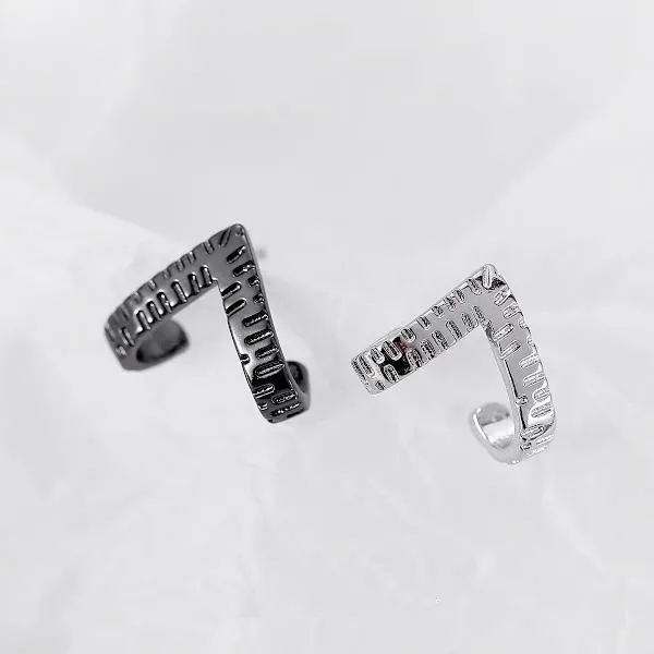 Unique V Shape Earrings-Black n Silver