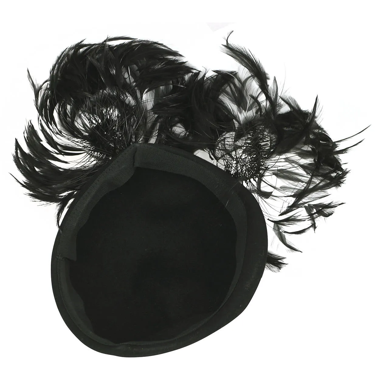 Vintage 1940s Cocktail Hat Black Felt Fascinator