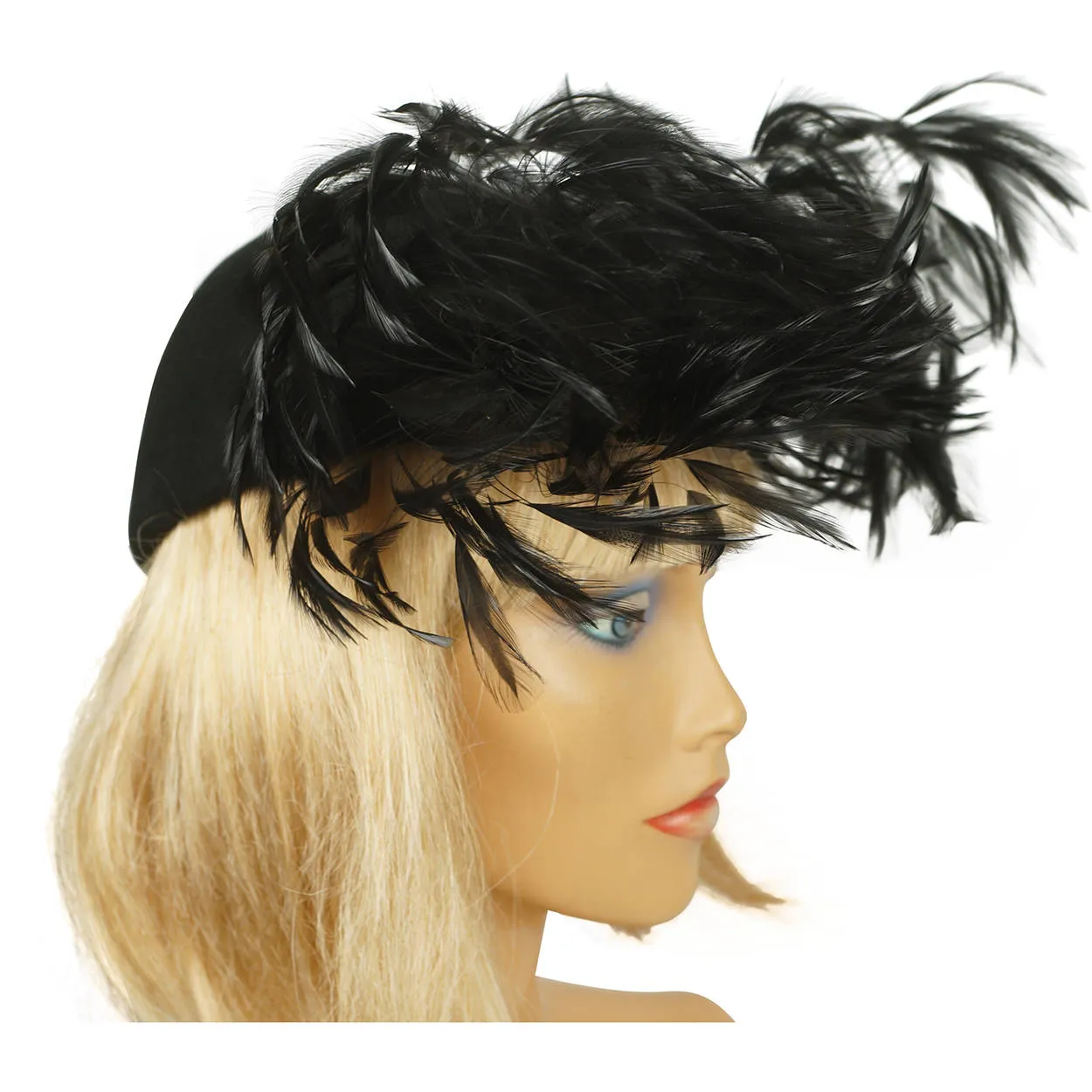 Vintage 1940s Cocktail Hat Black Felt Fascinator