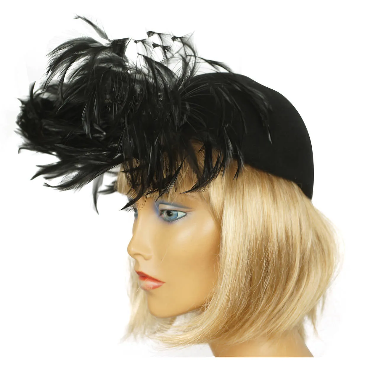 Vintage 1940s Cocktail Hat Black Felt Fascinator