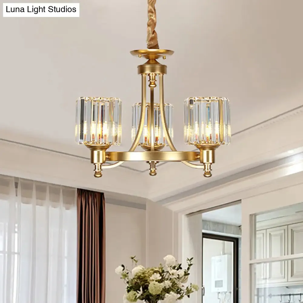 Vintage Black/Gold Chandelier Lamp - Stylish Crystal & Metal, 3/6 Head Hanging Lighting with Cylinder Shade