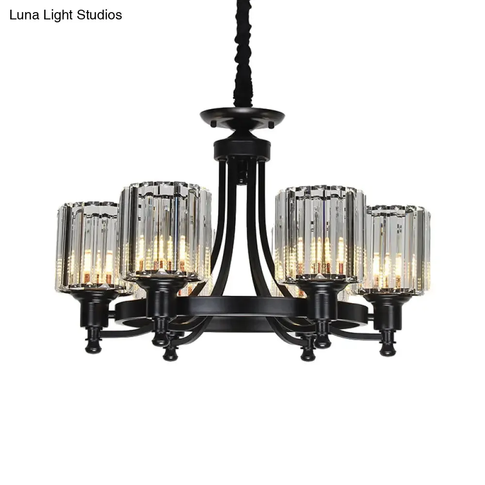Vintage Black/Gold Chandelier Lamp - Stylish Crystal & Metal, 3/6 Head Hanging Lighting with Cylinder Shade