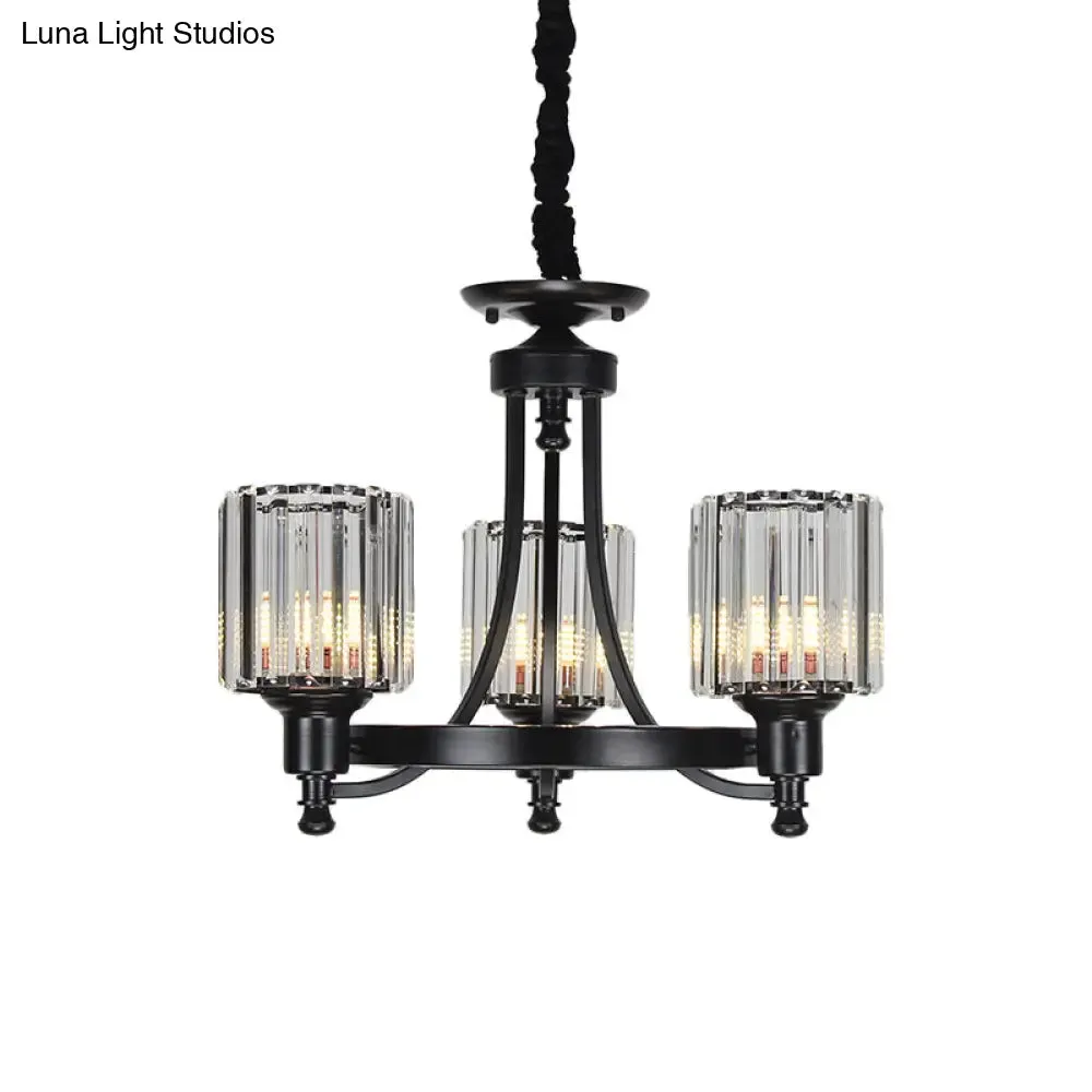Vintage Black/Gold Chandelier Lamp - Stylish Crystal & Metal, 3/6 Head Hanging Lighting with Cylinder Shade
