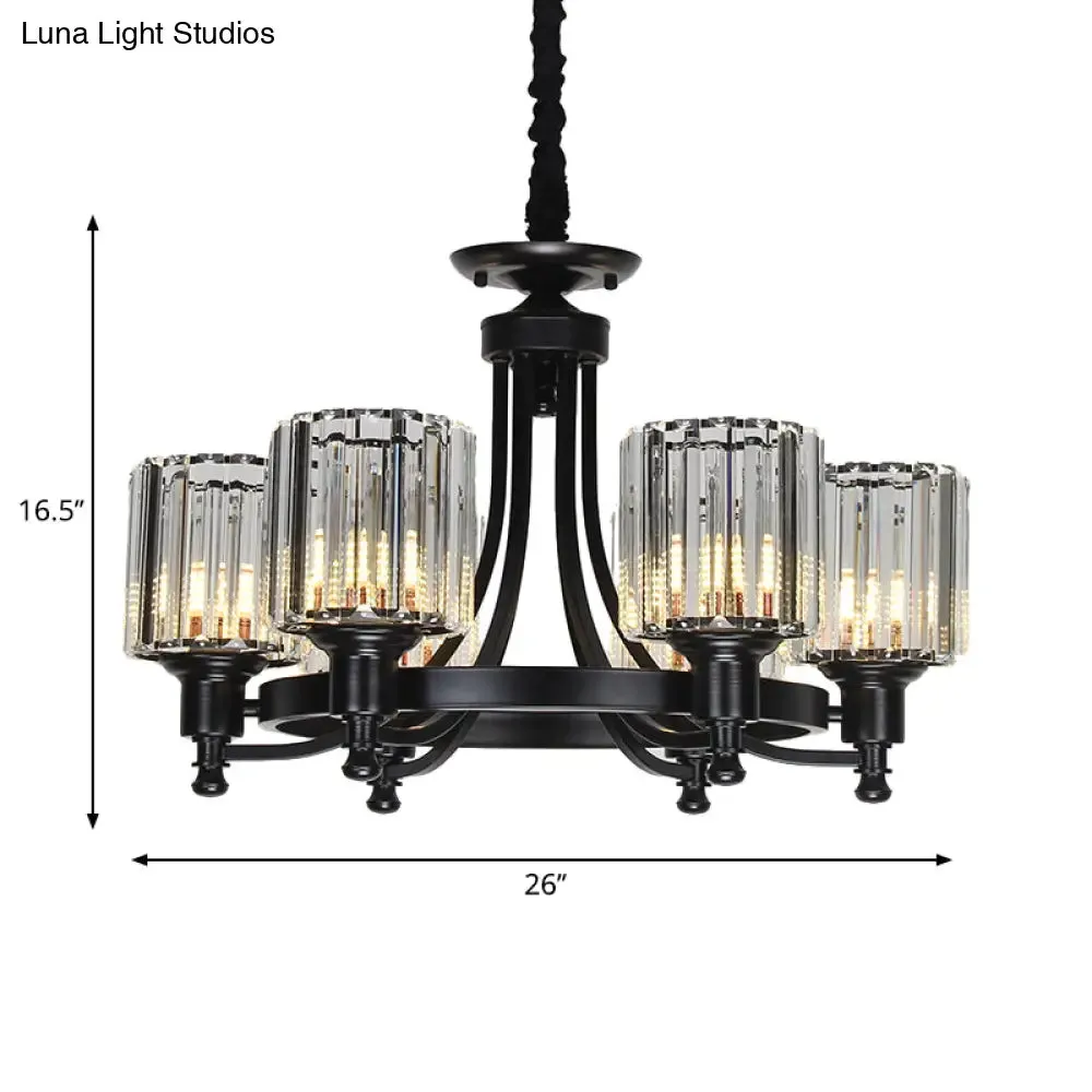 Vintage Black/Gold Chandelier Lamp - Stylish Crystal & Metal, 3/6 Head Hanging Lighting with Cylinder Shade