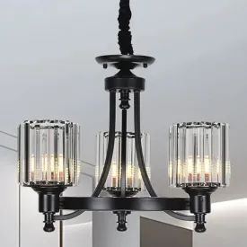 Vintage Black/Gold Chandelier Lamp - Stylish Crystal & Metal, 3/6 Head Hanging Lighting with Cylinder Shade