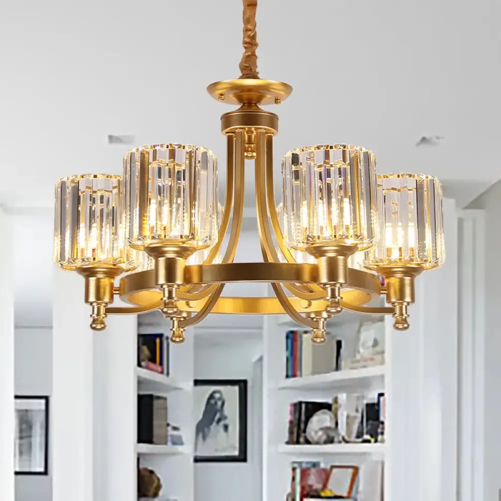 Vintage Black/Gold Chandelier Lamp - Stylish Crystal & Metal, 3/6 Head Hanging Lighting with Cylinder Shade