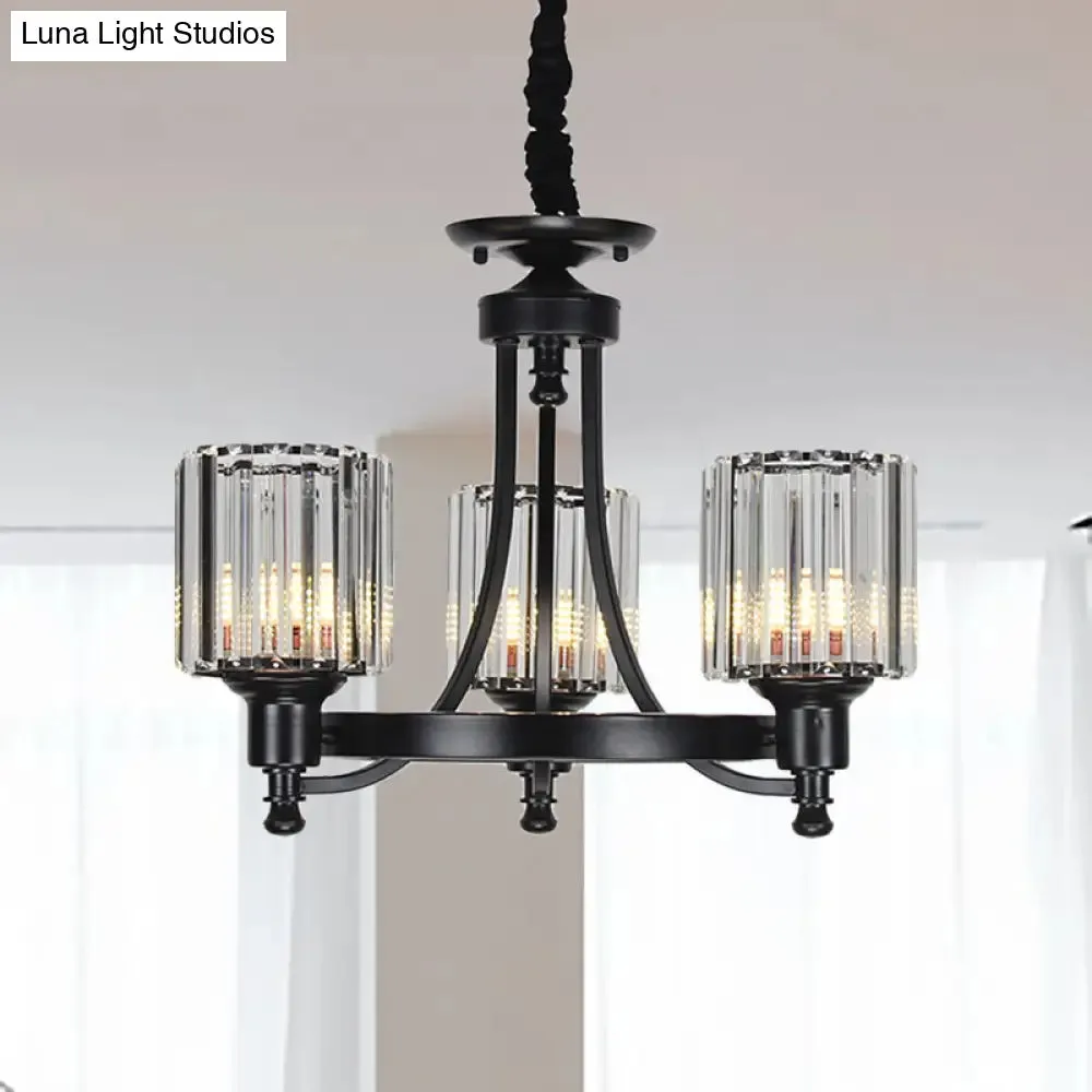 Vintage Black/Gold Chandelier Lamp - Stylish Crystal & Metal, 3/6 Head Hanging Lighting with Cylinder Shade