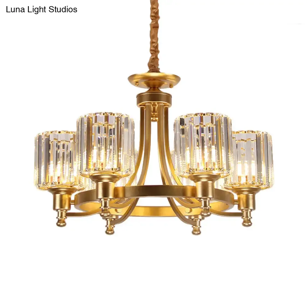 Vintage Black/Gold Chandelier Lamp - Stylish Crystal & Metal, 3/6 Head Hanging Lighting with Cylinder Shade
