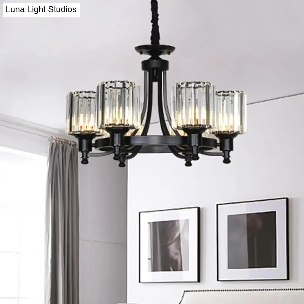 Vintage Black/Gold Chandelier Lamp - Stylish Crystal & Metal, 3/6 Head Hanging Lighting with Cylinder Shade