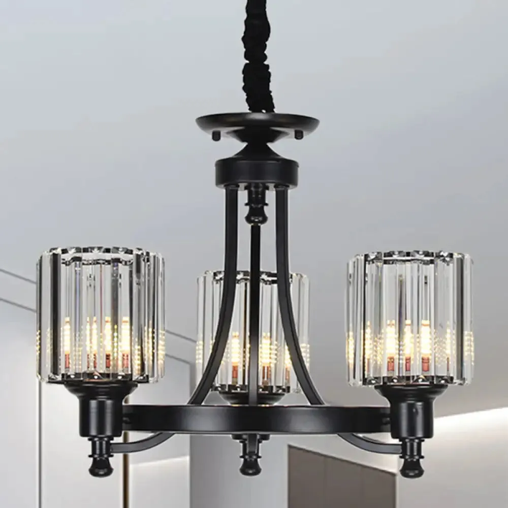 Vintage Black/Gold Chandelier Lamp - Stylish Crystal & Metal, 3/6 Head Hanging Lighting with Cylinder Shade