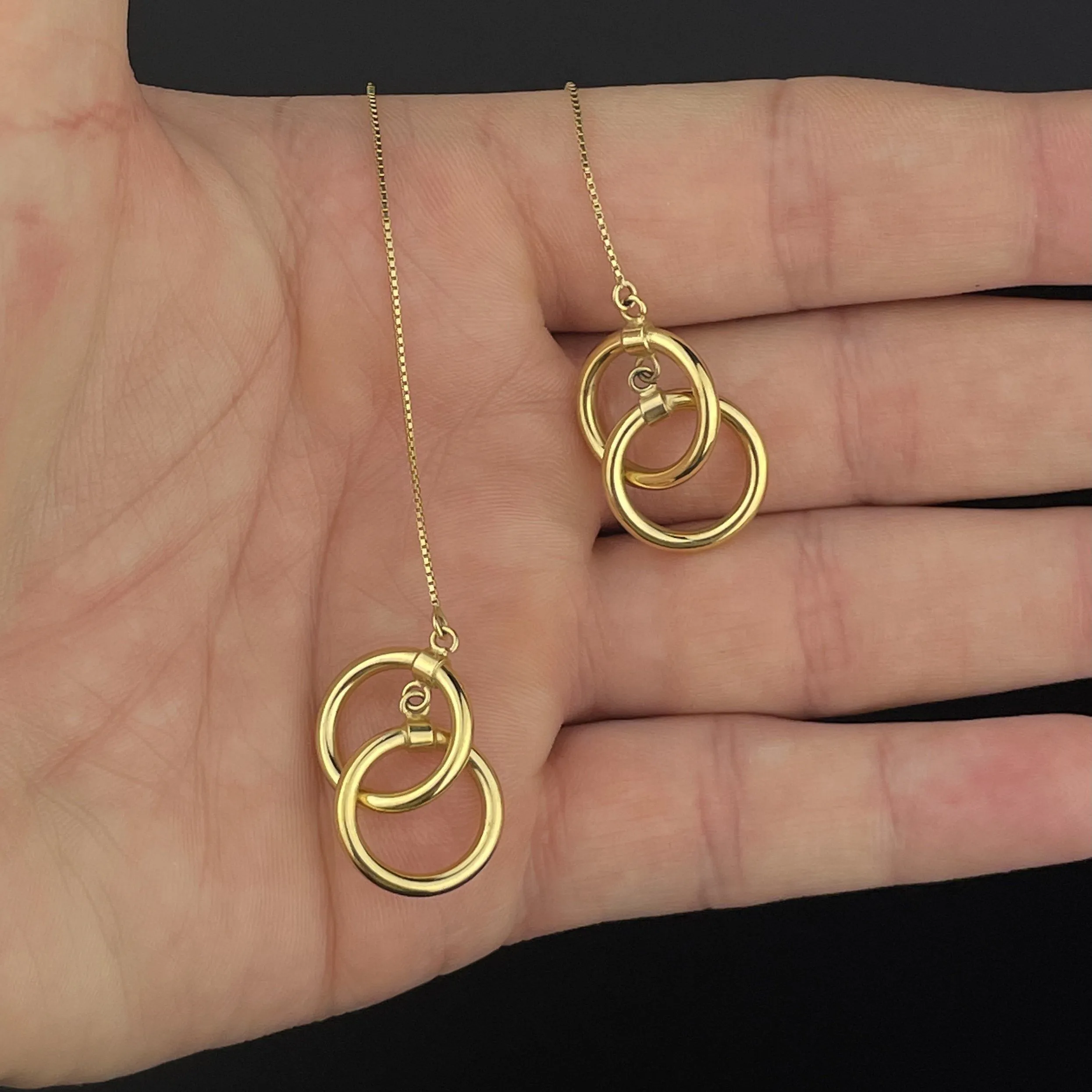 Vintage Chain Solid Gold Hoop Infinity Threader Earrings