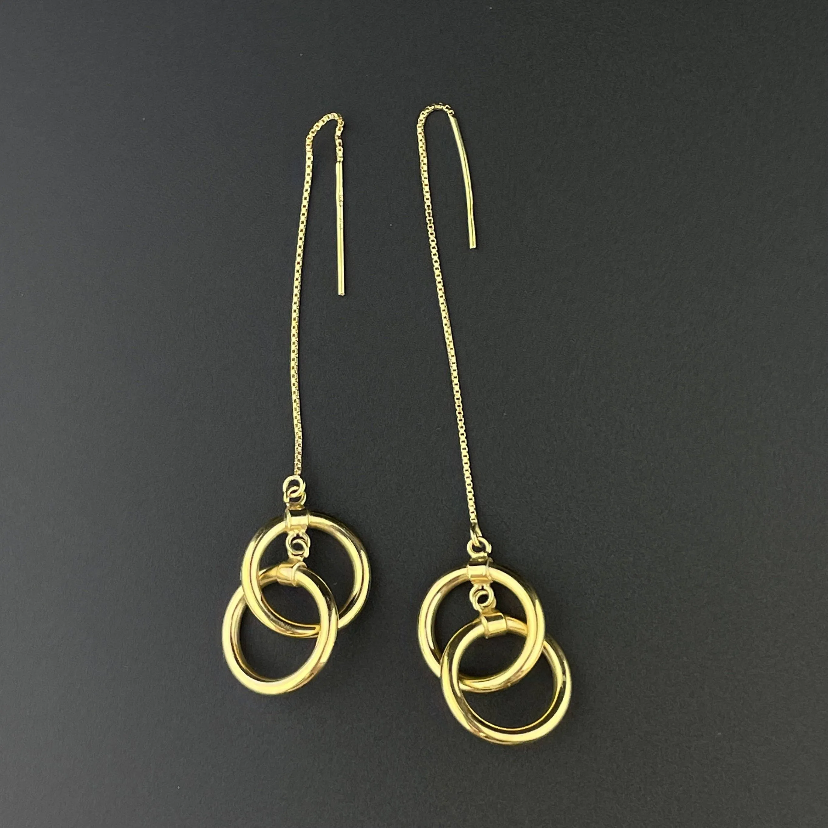 Vintage Chain Solid Gold Hoop Infinity Threader Earrings