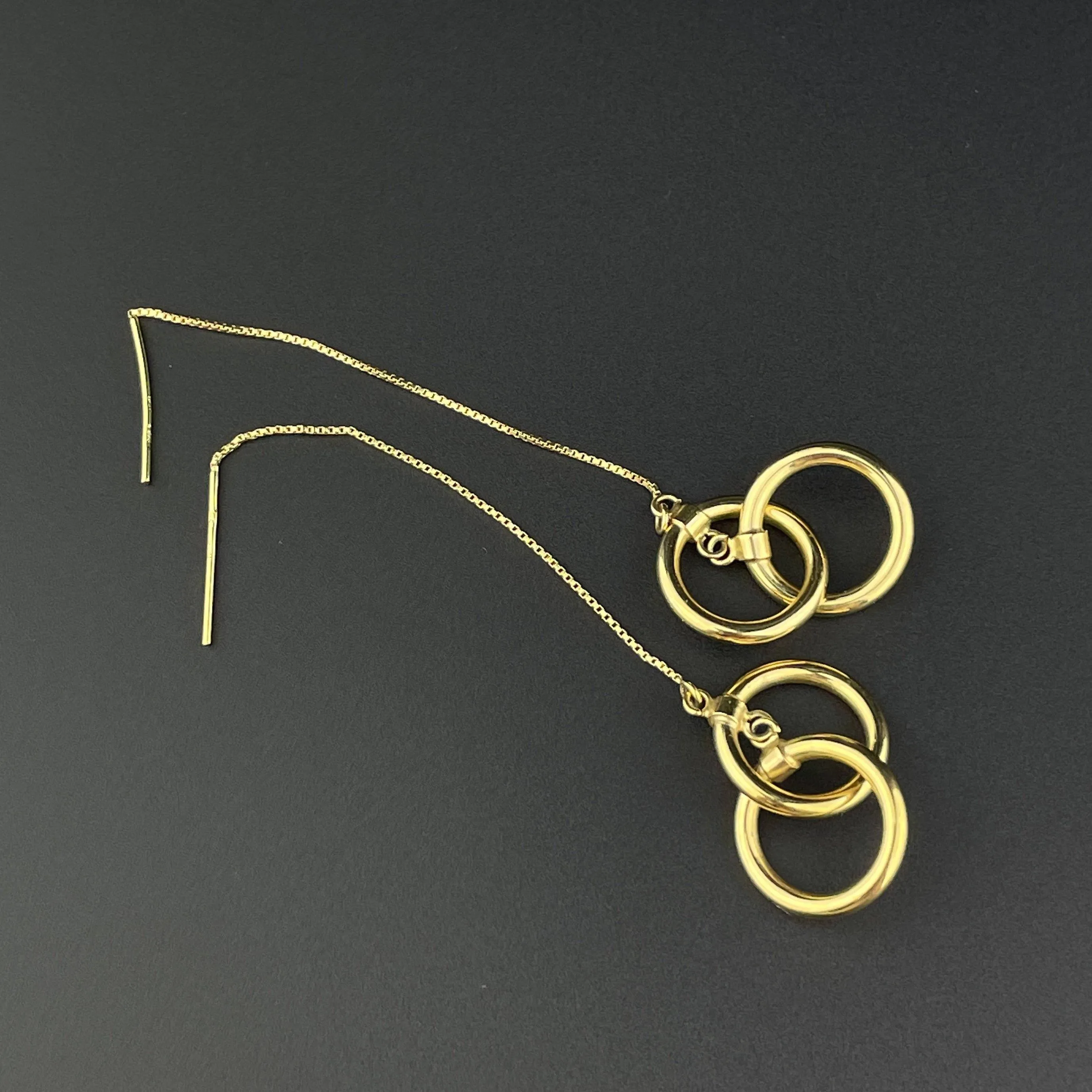 Vintage Chain Solid Gold Hoop Infinity Threader Earrings