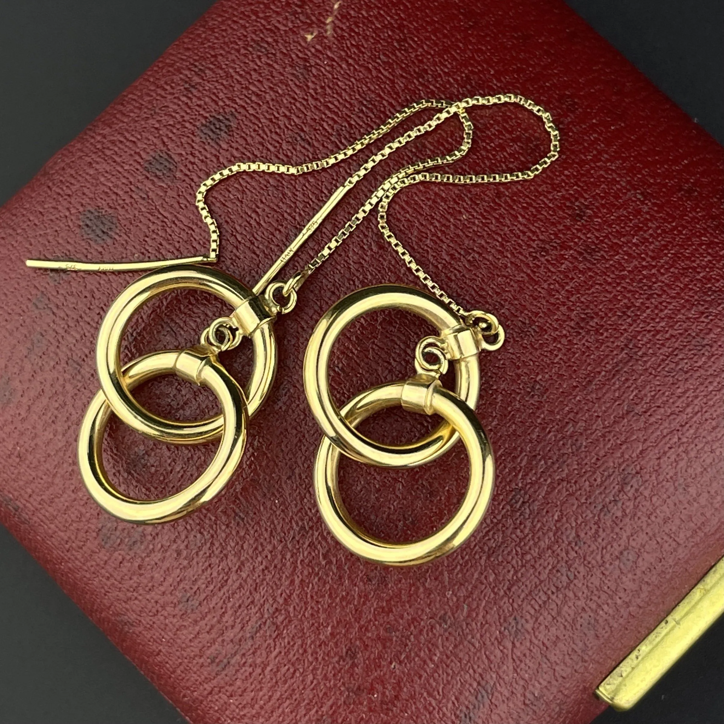 Vintage Chain Solid Gold Hoop Infinity Threader Earrings
