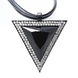 Vintage Jewelry Triangle Statement Necklace Rhinestone Necklaces & pendants Leather Chain