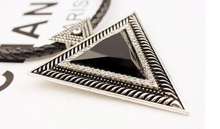 Vintage Jewelry Triangle Statement Necklace Rhinestone Necklaces & pendants Leather Chain
