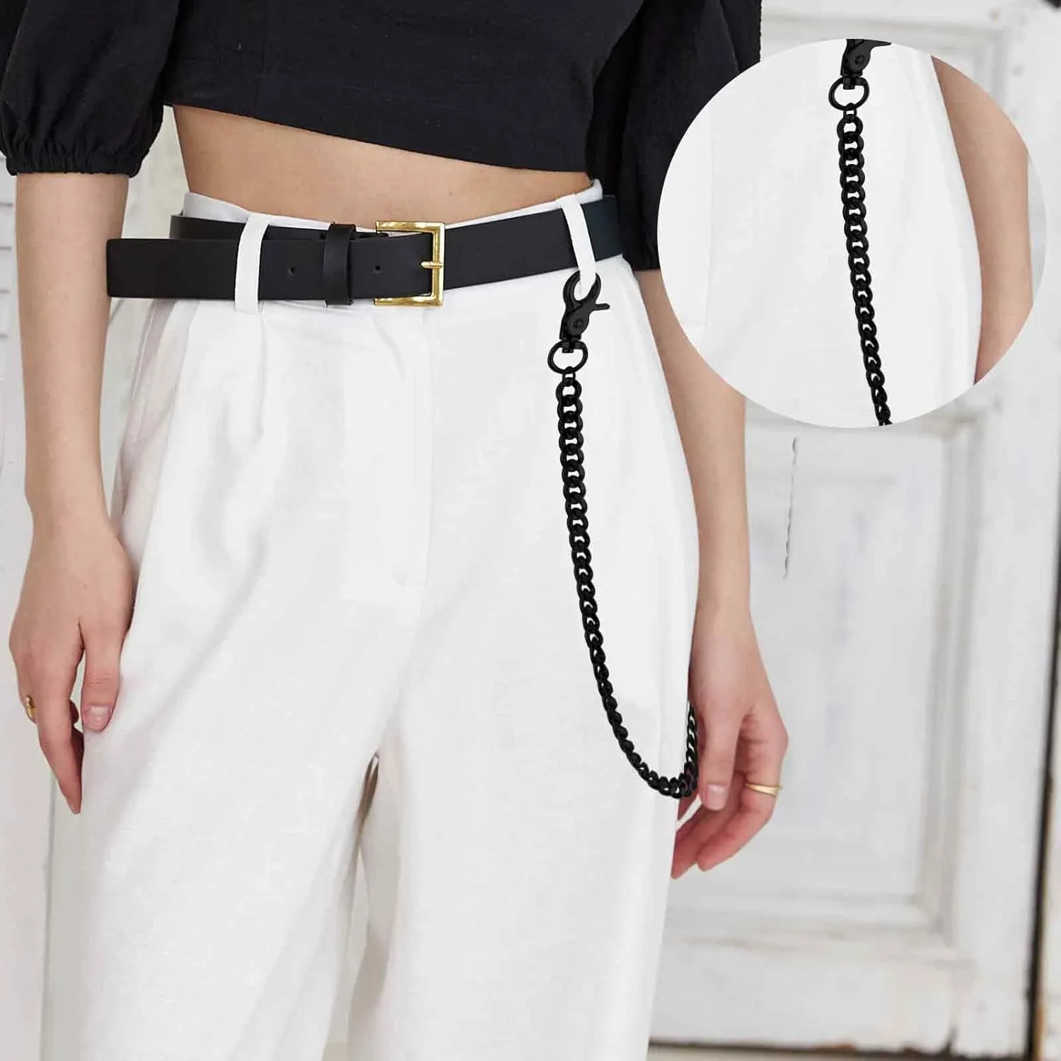 Waist Chain Heavy Duty Metal Keychain Punk Wallet Chain Hip Hop Keyholder Round Clasp Goth Keyring