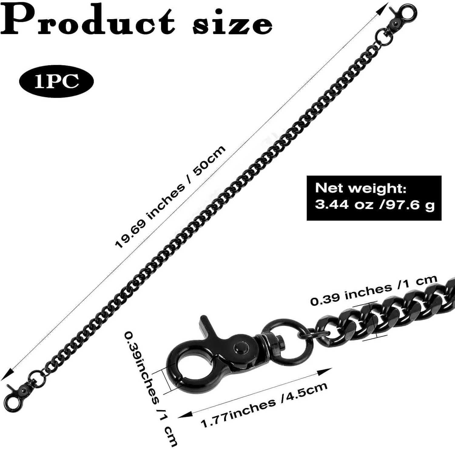 Waist Chain Heavy Duty Metal Keychain Punk Wallet Chain Hip Hop Keyholder Round Clasp Goth Keyring