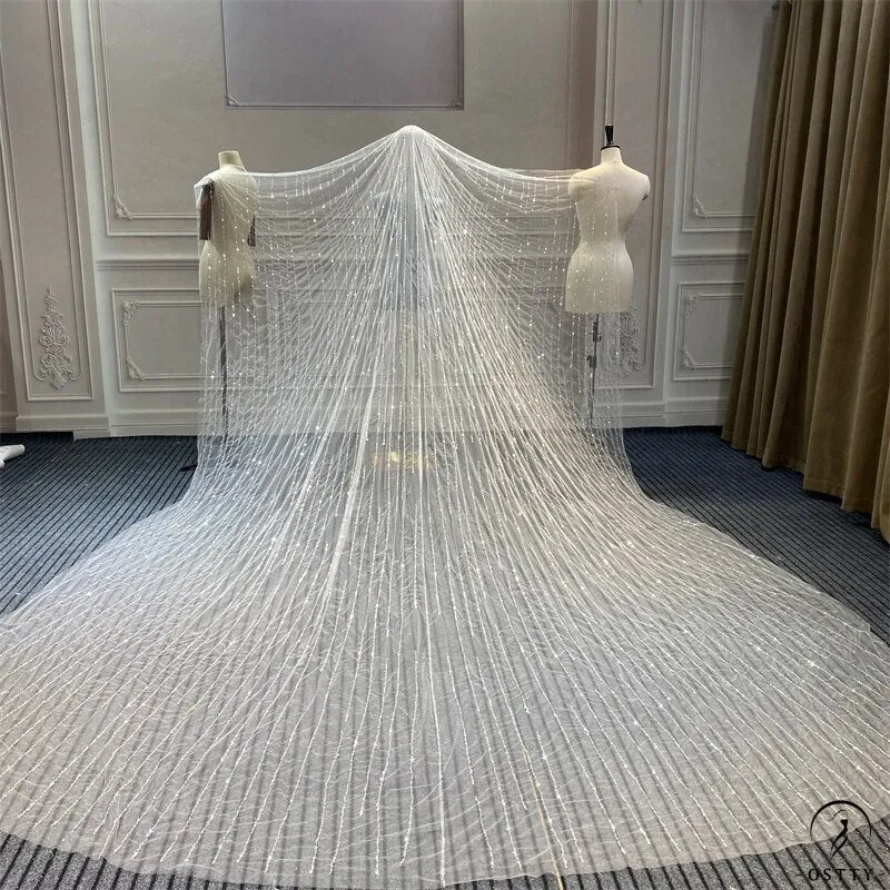 Wedding Veil With Comb Cathedral Bridal Veil Sequins Beaded Long Sparkle Veil Luxury Veil Bridal Veils  Real Photo