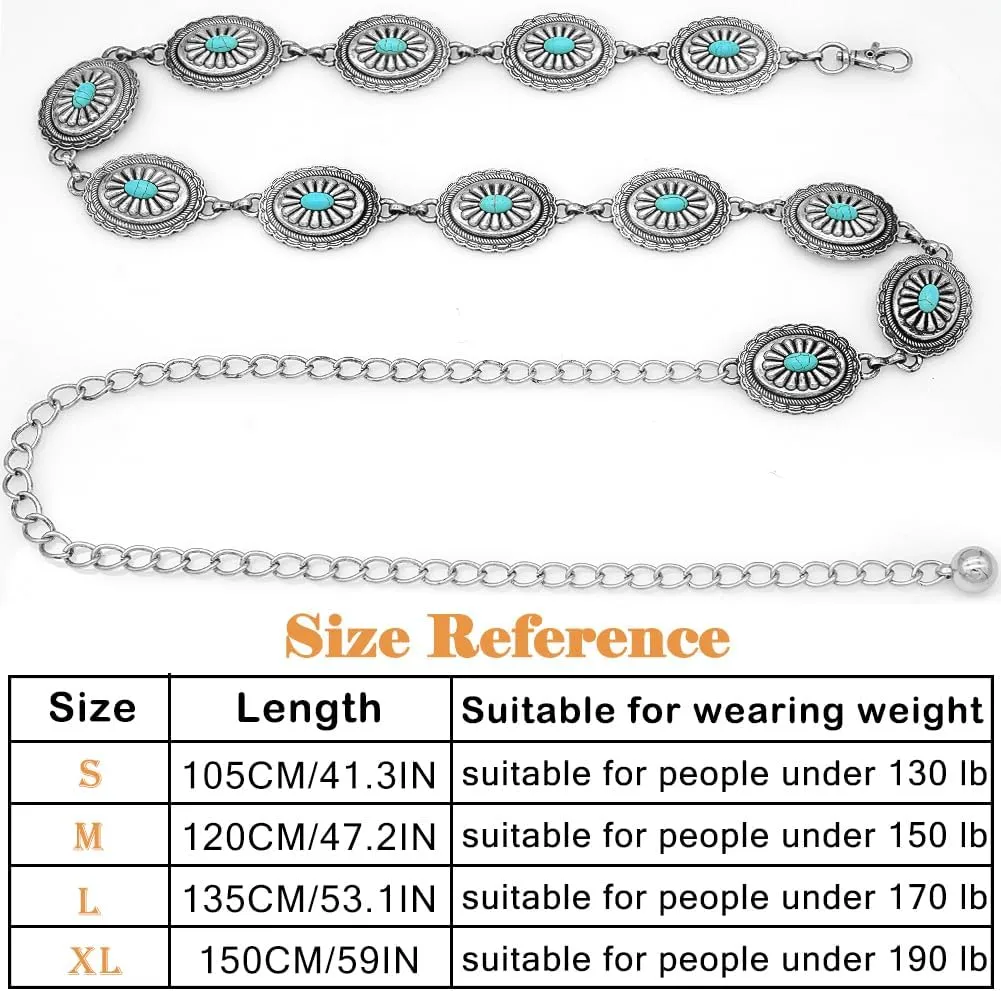 Women's Concho Chain Belt Western Cowgirl Metal Waist Chain Belt for Dress