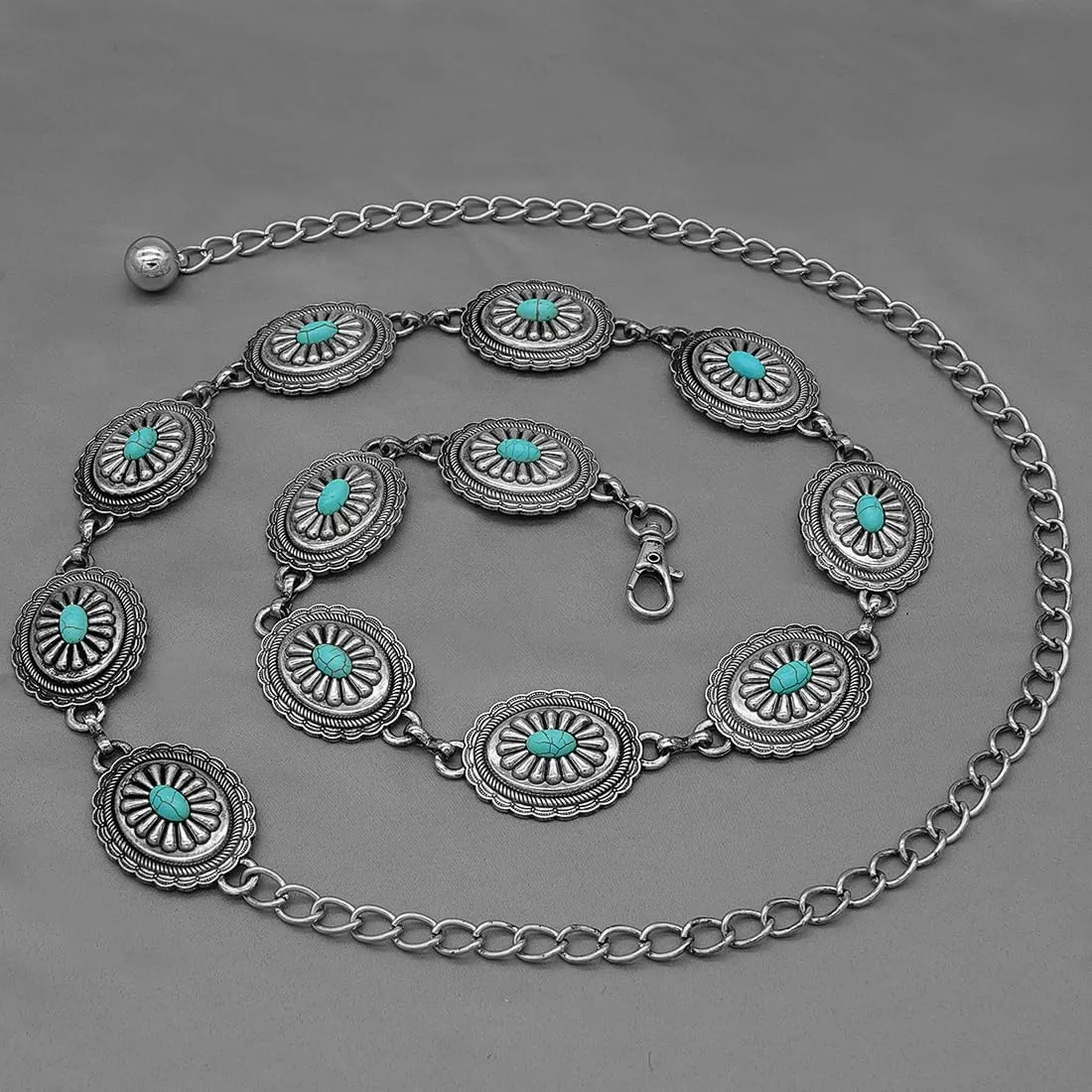 Women's Concho Chain Belt Western Cowgirl Metal Waist Chain Belt for Dress