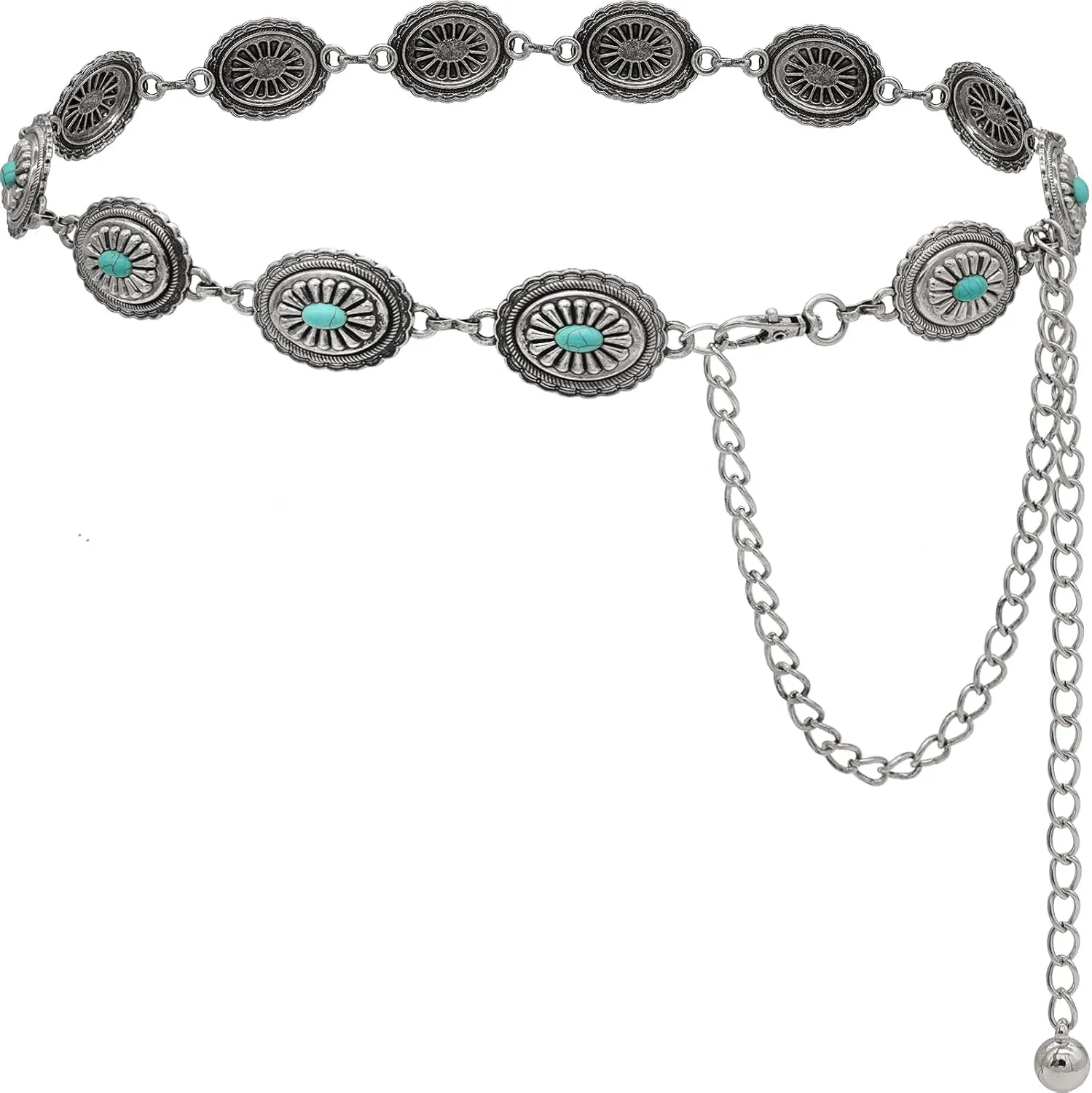 Women's Concho Chain Belt Western Cowgirl Metal Waist Chain Belt for Dress