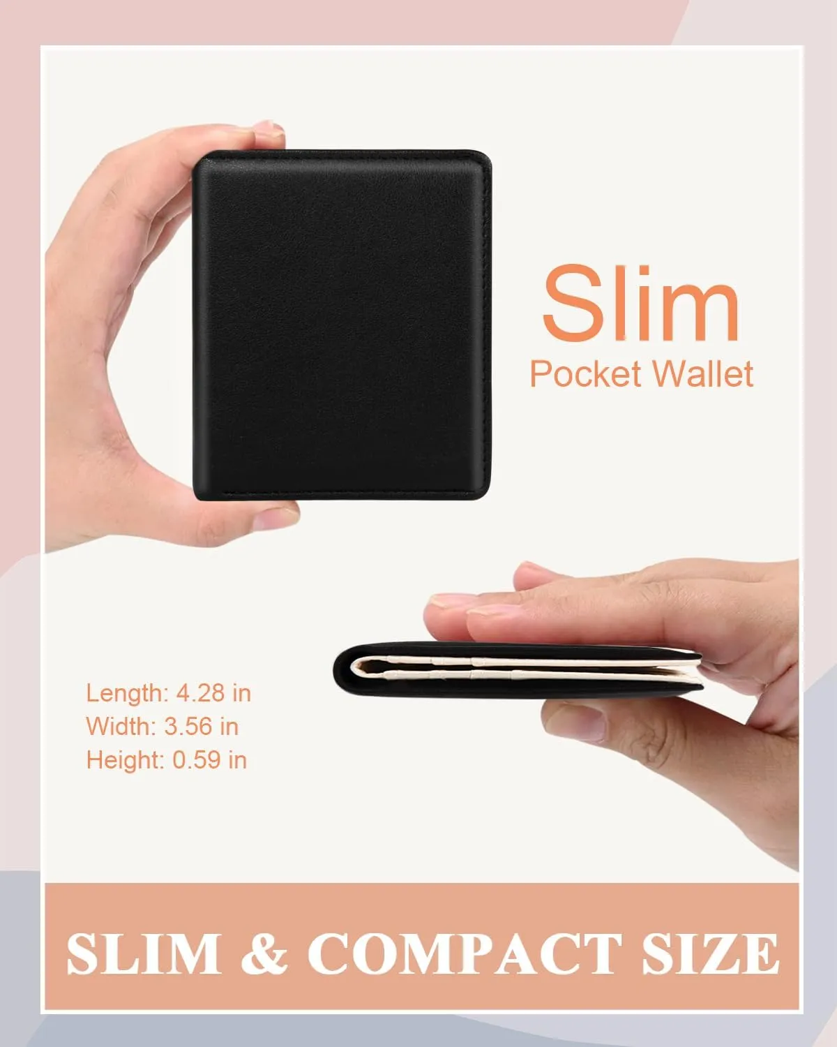 Womens Wallet, RFID Small Card Wallets for Women, Slim Thin Bifold Leather Credit Card Holder Wallet, Cute Compact Wallet Ladies Mini Purse with Zipper Coin Pocket & ID Window(Black)