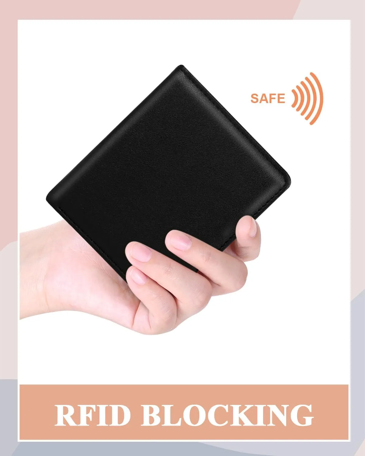 Womens Wallet, RFID Small Card Wallets for Women, Slim Thin Bifold Leather Credit Card Holder Wallet, Cute Compact Wallet Ladies Mini Purse with Zipper Coin Pocket & ID Window(Black)