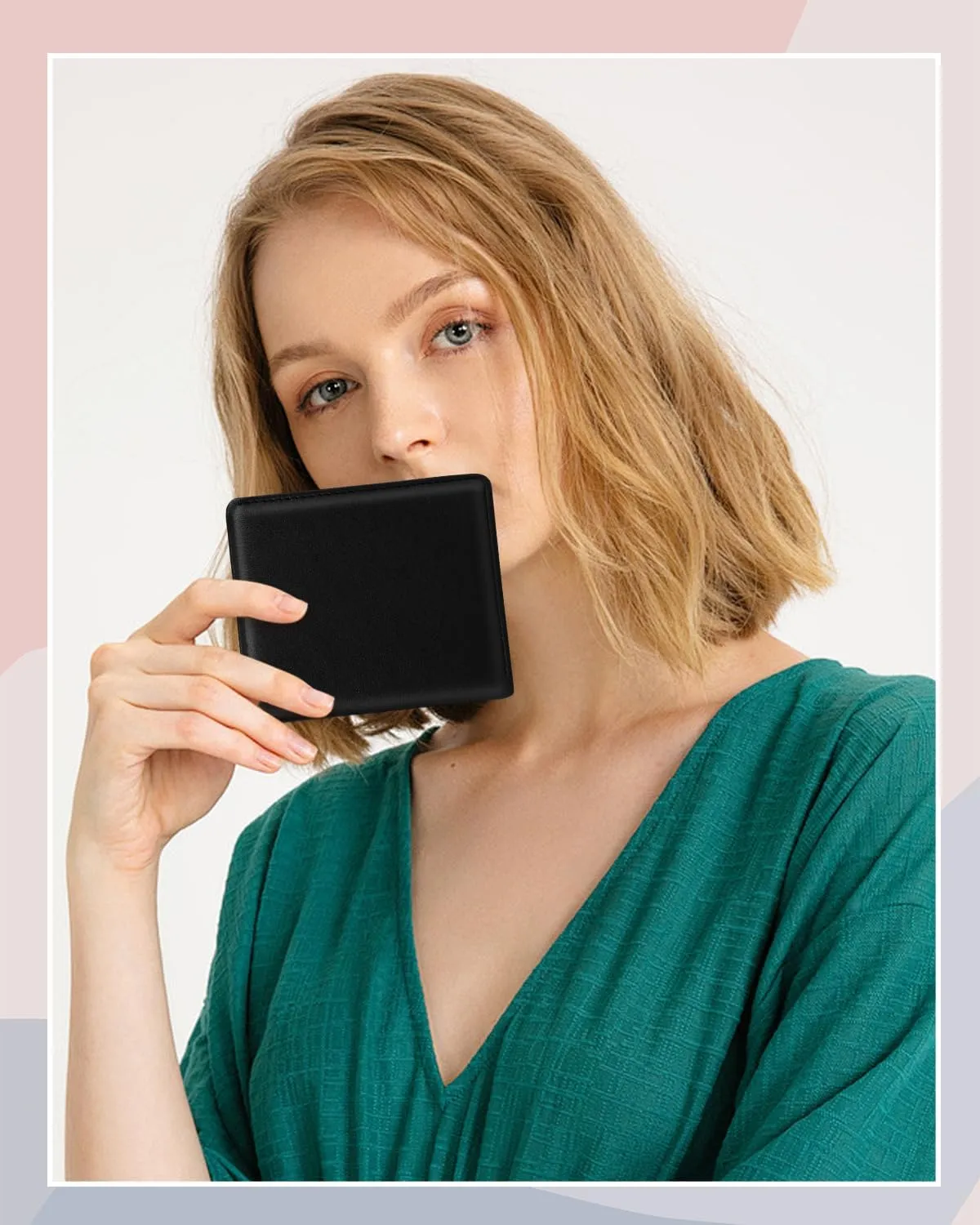 Womens Wallet, RFID Small Card Wallets for Women, Slim Thin Bifold Leather Credit Card Holder Wallet, Cute Compact Wallet Ladies Mini Purse with Zipper Coin Pocket & ID Window(Black)